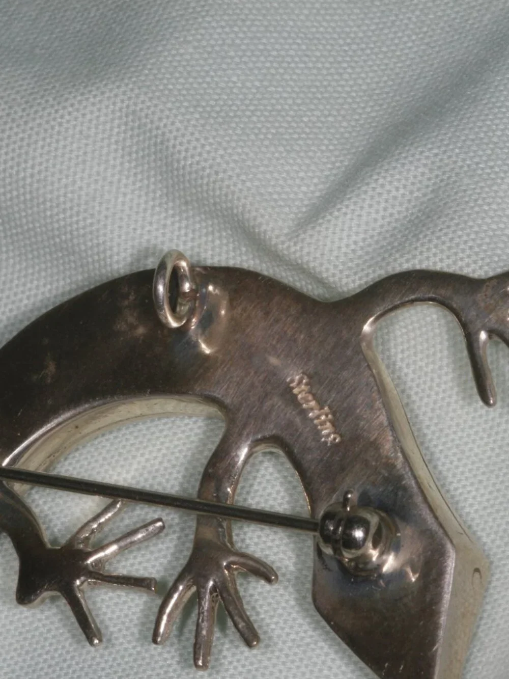 Vintage Sterling Silver Lizard Brooch Pin Pendant Red Coral Fire Opal Inlay